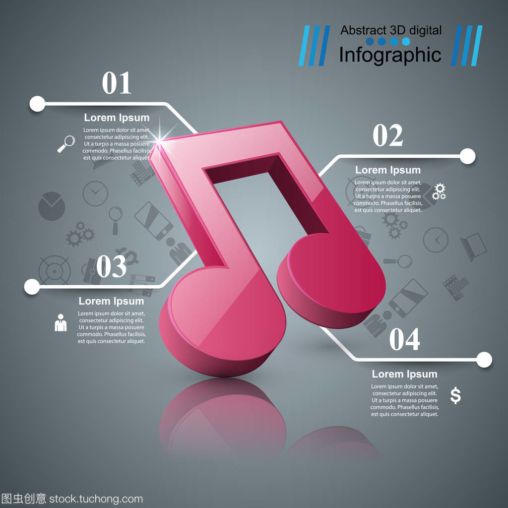 音乐教育的信息图表。附注图标